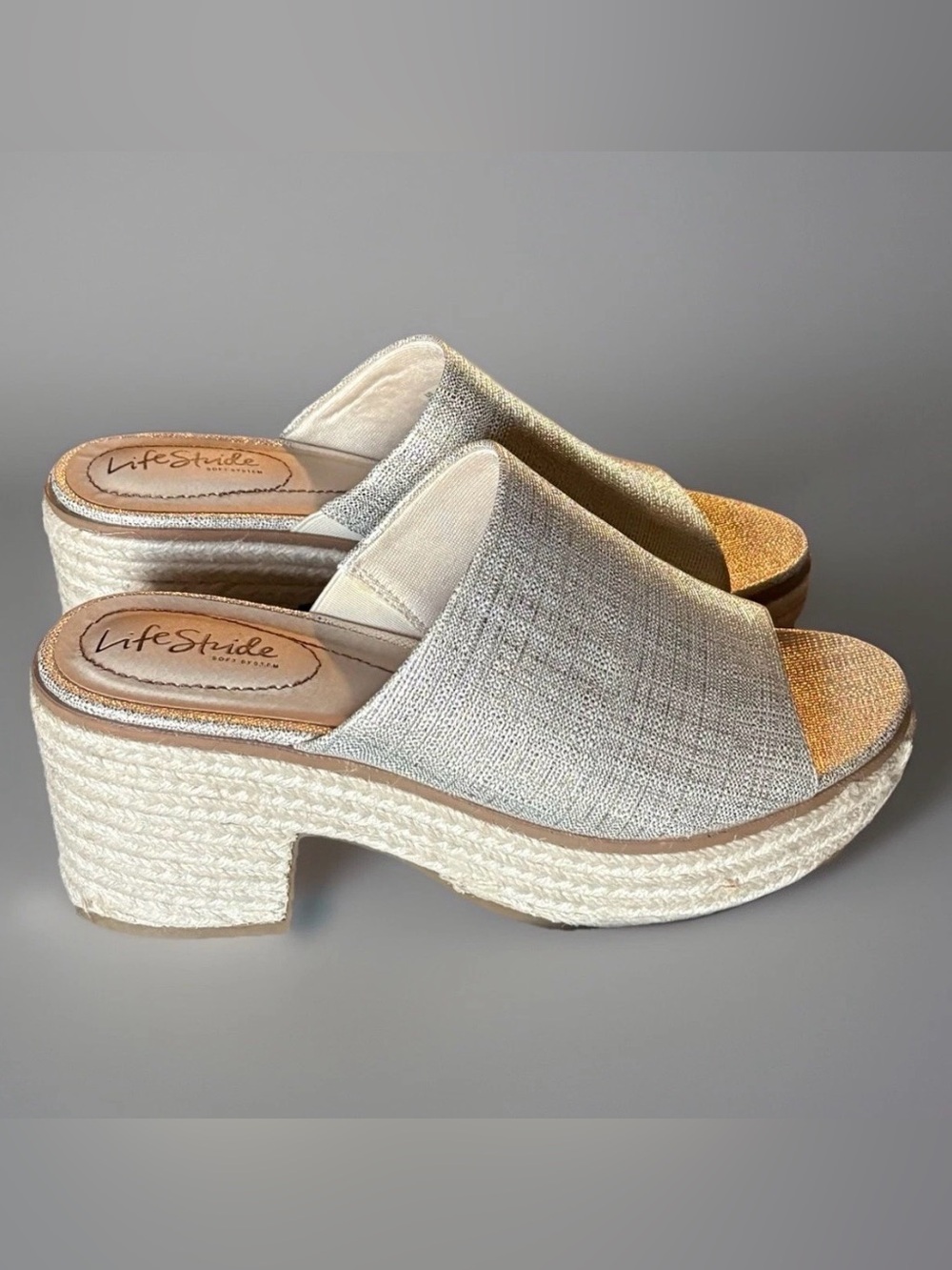 NEW Lifestride Paradise Platform Espadrille Wedge Sandal Gold/Beige  8.5M